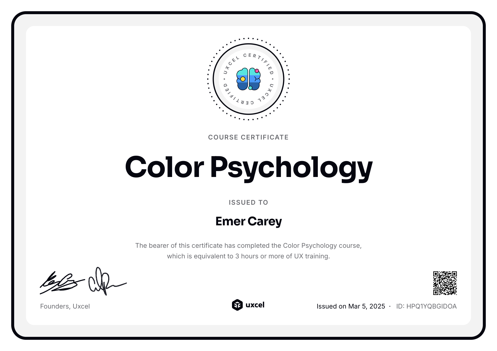 Emer Carey's certificate